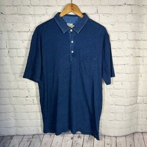 Faherty Brand Mens Indigo Dyed Cotton Polo Shirt XL‎ Blue MKC0003-DKW Pocket